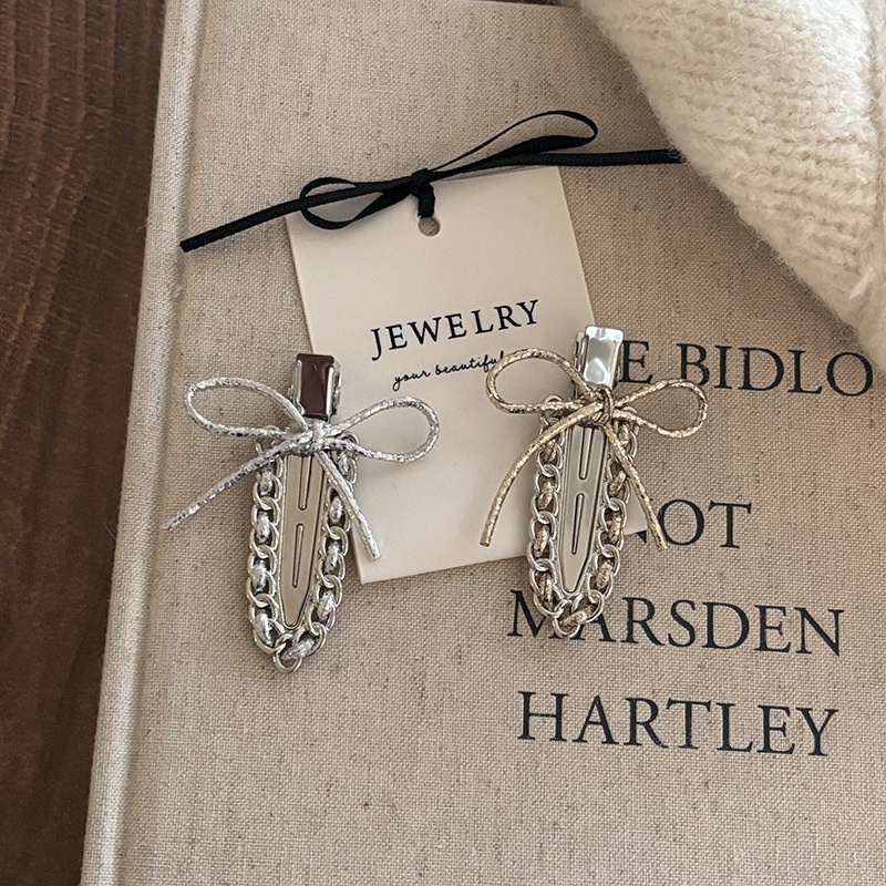 冷淡风蝴蝶结丝带无痕金属小发夹女刘海鸭嘴夹前额侧边碎发卡子头