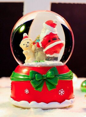 发光礼飘雪水晶球伴手创意圣诞老人圣诞节蝴蝶结八音盒音乐盒