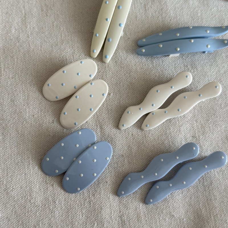 少女奶油色时尚波点刘海夹发夹鸭嘴滴油黄色蓝色边夹发夹发卡卡子