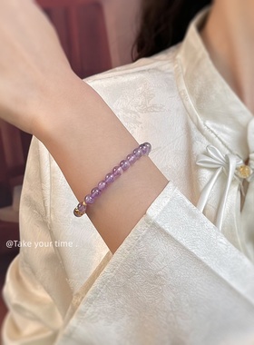 【逢考必过】天然石薰衣草紫水晶手链个性新中式国潮手饰工厂饰品