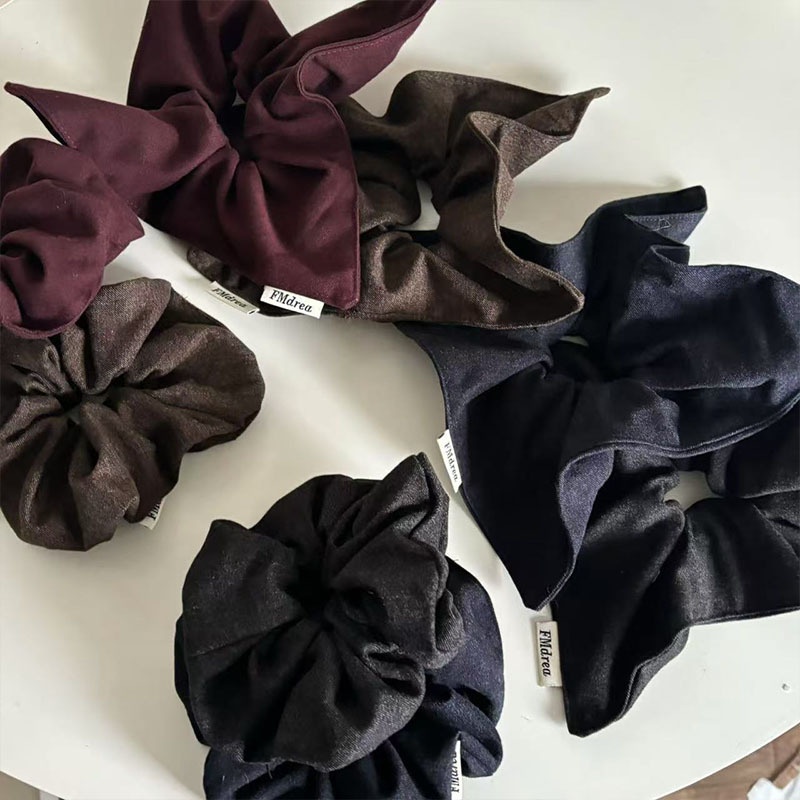 韩国藏青气质方型纯色布艺大肠发圈扎头绳优雅气质低马尾绑发