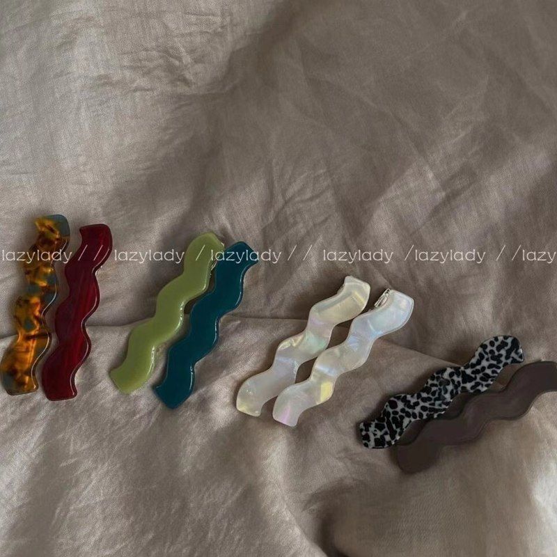 发夹~碎发发边装发饰夹醋酸一对刘海韩国INS彩色鸭嘴波浪形板材