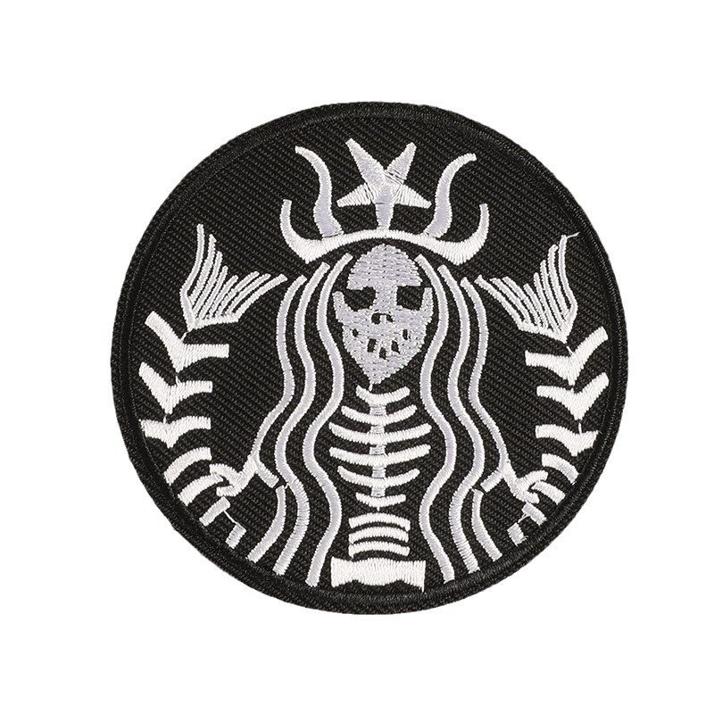绣花标骷髅刺绣贴徽章补丁贴黑白英文字母服装辅料diy手账布贴
