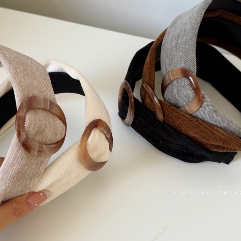 复古外戴丝绒扣子发箍女新款复古咖色系百搭发卡洗脸压发头箍