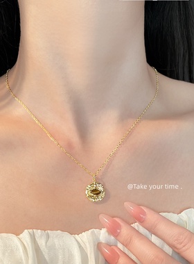 天然石虎眼石厚镀18K真金强保色气质锁骨链眼睛项链时尚复古 颈链