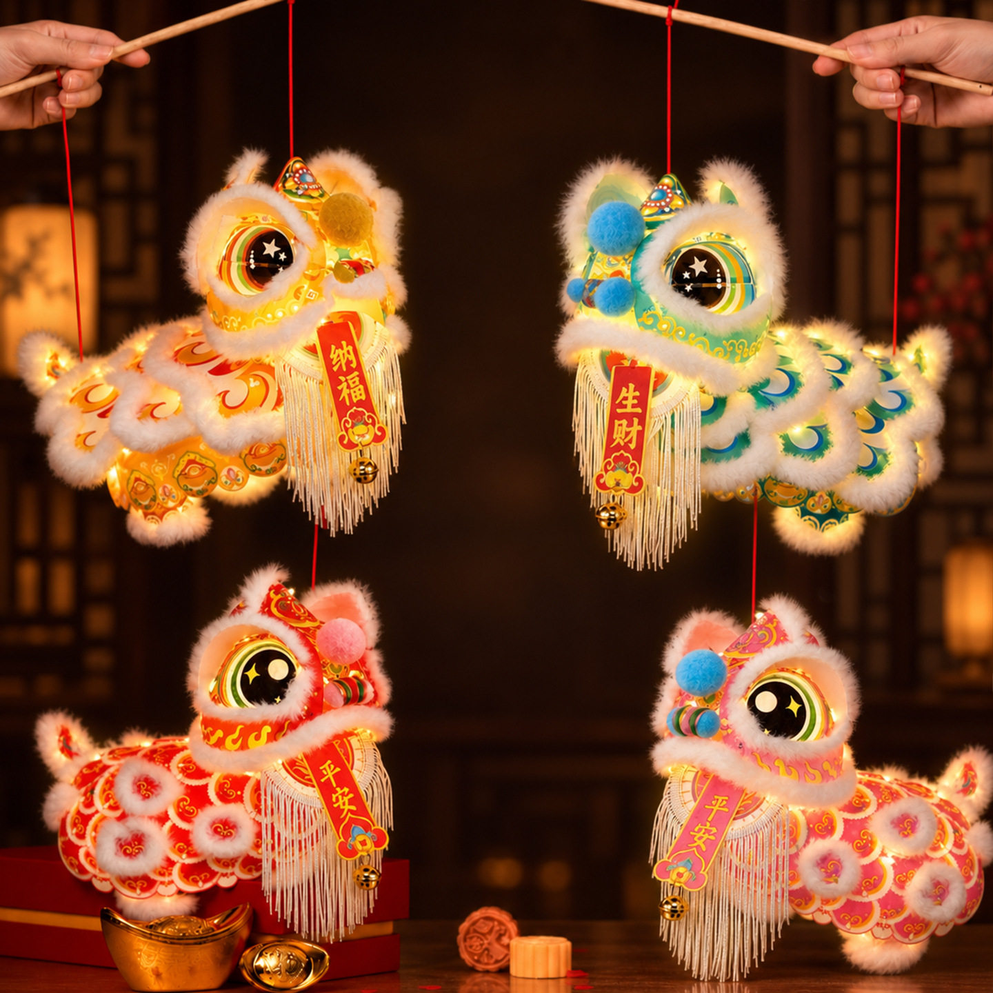 中秋节醒狮灯笼手工diy儿童制作材料包狮子手提花灯发光摆摊商品图片