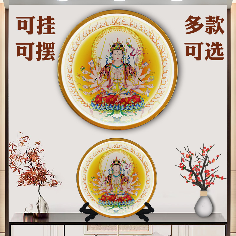 灯圈准提菩萨佛像画像佛陀画像准提佛母像发光环形圆形灯画灯饰画