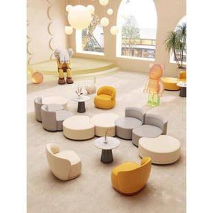 休闲办公会客沙发美容院休息区沙发桌椅组合幼儿园学校儿童沙发凳