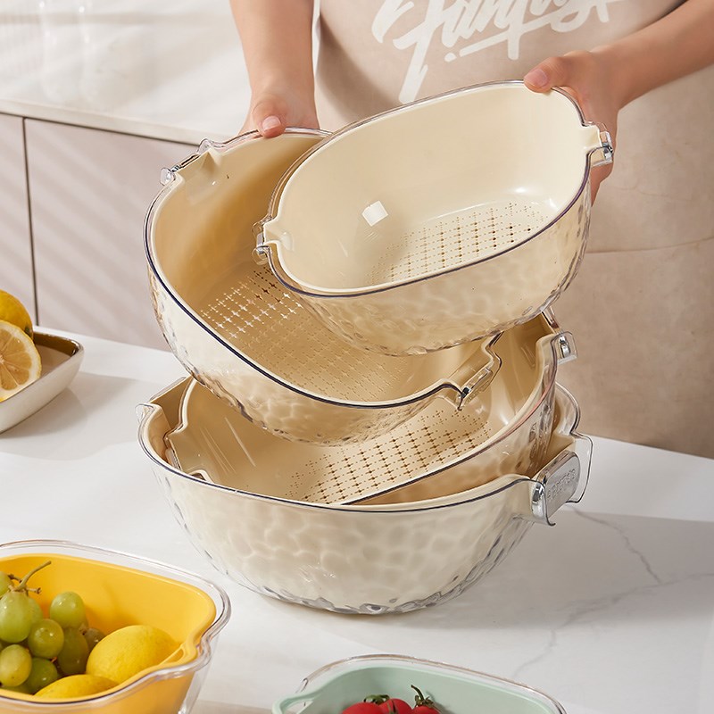 双层洗菜盆沥水篮八件套厨房家用洗水果盘塑料淘菜菜篮子淘米神器