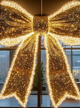 发光蝴蝶结装饰商场墙面大型蝴蝶结红色金色发光装饰七夕布置挂件