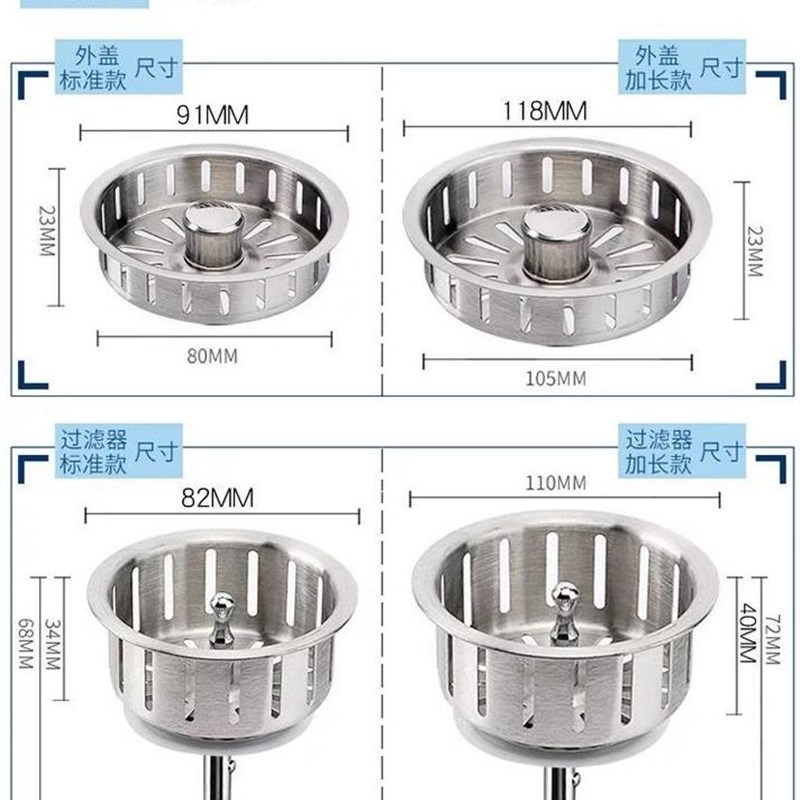 不锈钢水槽下水器提篮配件洗菜盆的底漏配件过滤网提笼厨房过滤器