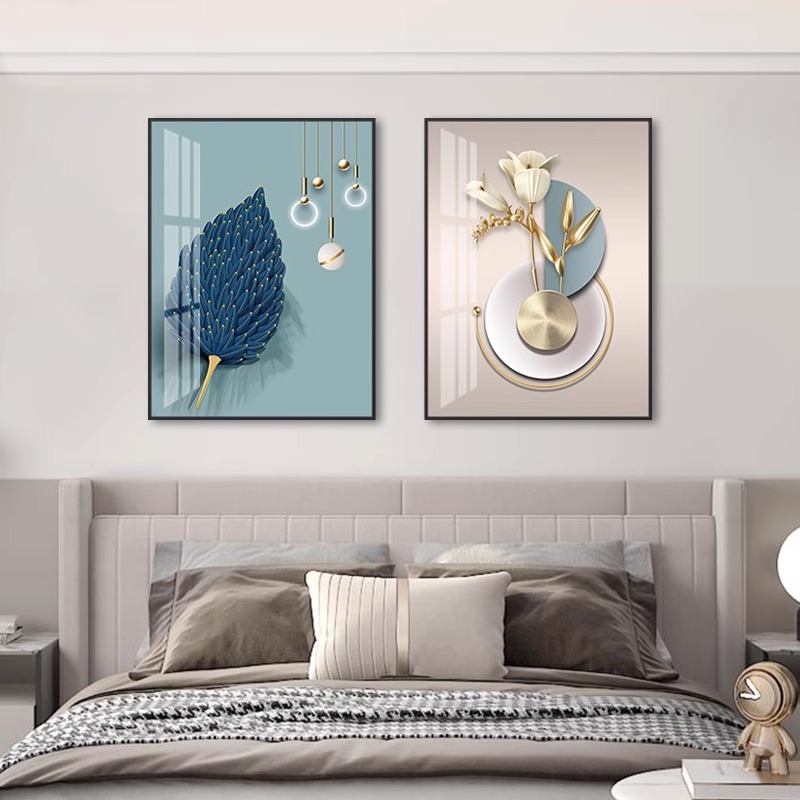 卧室床头装饰画抽象轻奢简约现代主卧房间背景墙挂画温馨两联壁画