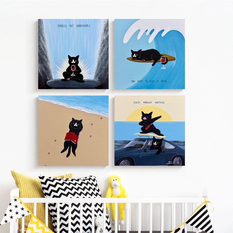 多巴胺时尚有趣可爱的猫装饰画奶油风格入口餐厅客厅卧室挂画图片