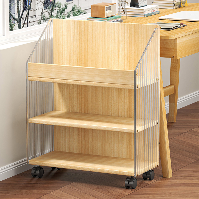 桌边书架可移动书柜简易落地零食柜家用玩具收纳置物架书包架带轮