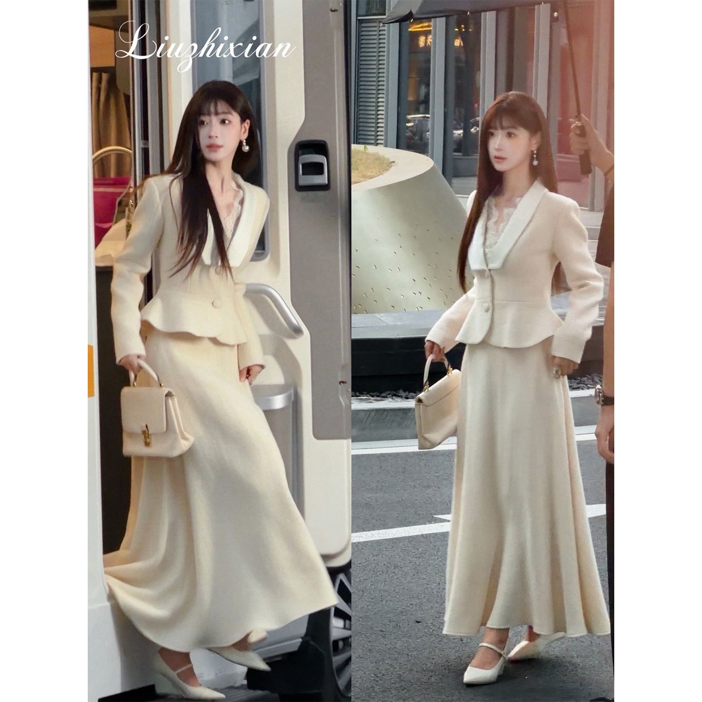 刘智贤【花瓣曲线】明星私服法式千金羊毛西装外套名媛毛呢套装女