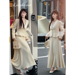 刘智贤【花瓣曲线】明星私服法式千金羊毛西装外套名媛毛呢套装女