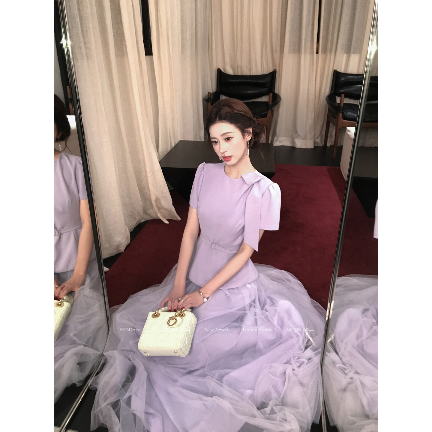 刘智贤【中意紫罗兰】财阀千金紫色套装无袖西装上衣网纱裙两件套