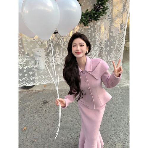 刘智贤【今生请多指教】财阀家的小女儿千金感矜贵粉色毛呢套装女