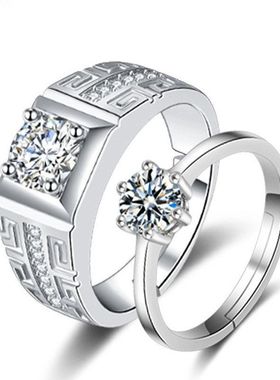 情侣对戒男女钻戒仿真锆石开口婚戒镀银霸气韩版欧美男士戒指批发