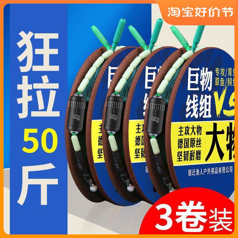 进口?大物线组青鱼巨物主线组钓鱼用品鱼线子线双钩套装钓鱼线6.
