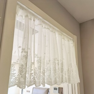 半截门帘家用卧室遮挡帘短款法式蕾丝短帘免打孔魔术贴半帘隔断帘
