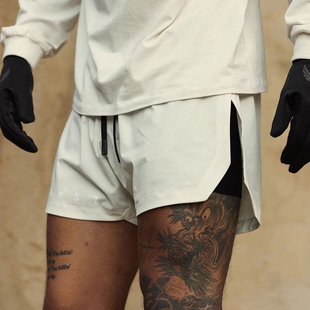 美式双层健身运动短裤男宽松带内衬训练速干透气跑步篮球四分裤夏