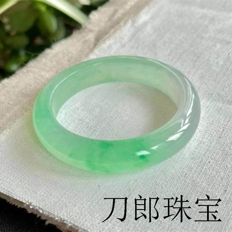 冰糯种阳绿翡翠手镯女经典缅甸精品老坑玉石送礼带礼盒飘绿玉镯子