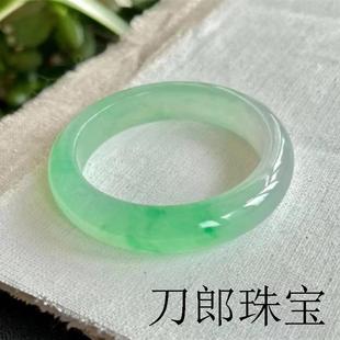 冰糯种阳绿翡翠手镯女经典缅甸精品老坑玉石送礼带礼盒飘绿玉镯子