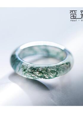 冰种飘花水草玛瑙戒指草绿玉髓