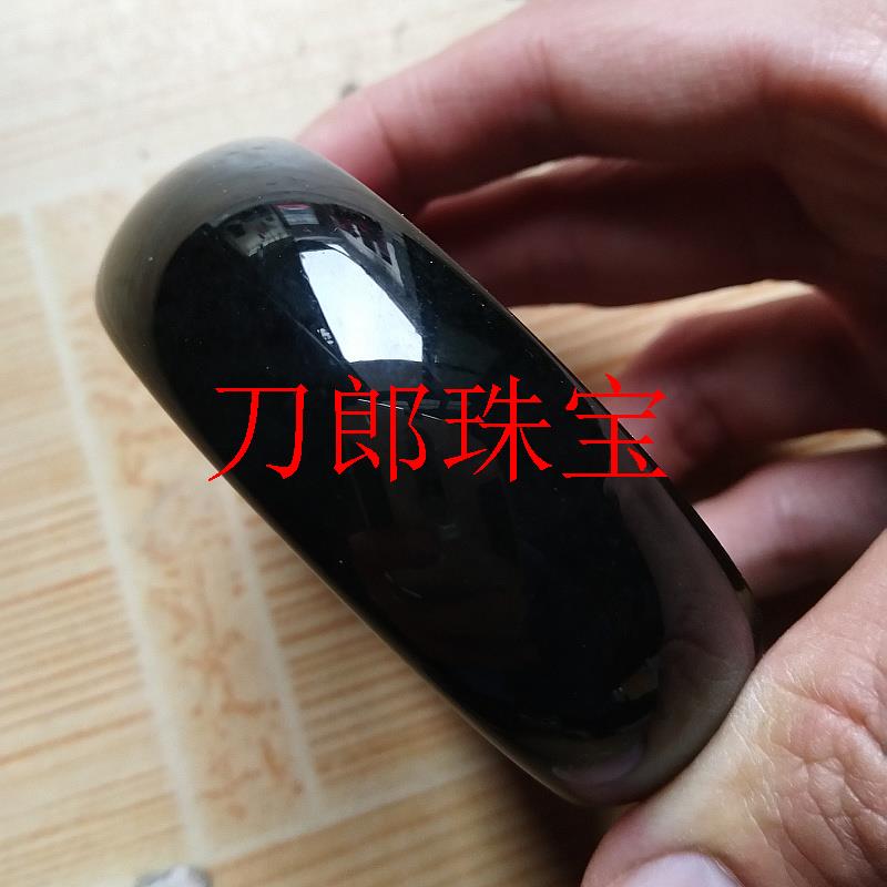 新疆老矿级和田玉加宽加厚手镯青墨玉墨绿轮胎镯送女友妈妈显气质