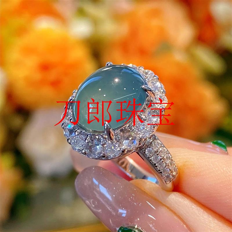 珠宝冰种翡翠色蓝水高冰晴水蓝底
