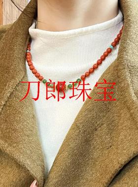 南红玛瑙樱桃红满肉小米珠原创新中式项链国风女款川料碧玉锁骨链