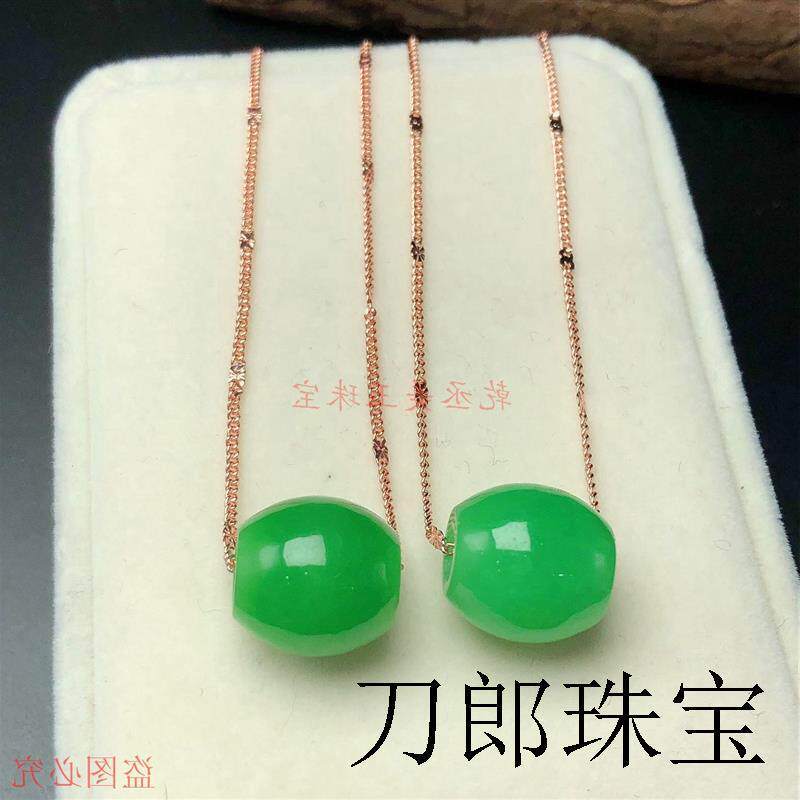 缅甸高端翡翠色阳绿转运珠冰种满绿路路通吊坠锁骨项链女桶珠民族