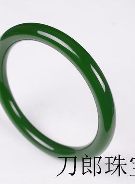 高端新疆和田玉色碧玉手镯细条女款老坑菠菜绿少女款碧玉圆条玉镯