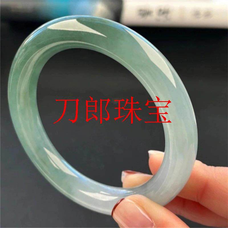 冰种翡翠色手镯缅甸老坑圆条气质百搭送礼物处理冰糯种女款贵妃镯
