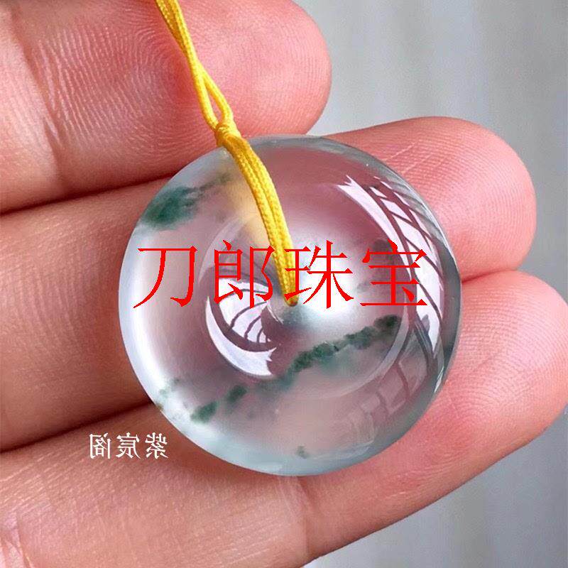 缅甸老坑高冰种飘花翠绿翡翠色平安扣挂件男女款阳绿吊坠毛衣项链