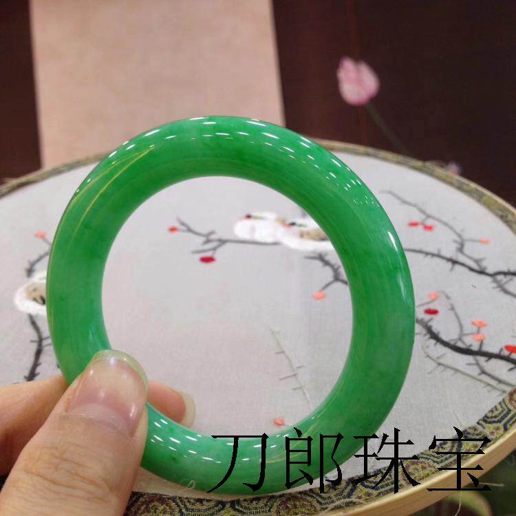 帝王绿翡翠色圆条手镯小号叮当美人条缅甸满色阳绿胖圆平安玉镯子
