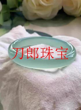 老矿高冰种马料清翠色玛瑙手镯少女款时尚晴水绿天青冻玉髓手镯子