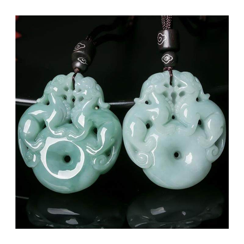 缅甸翡翠色公母霸王貔貅一对情侣玉石冰糯种保平安吊坠男女款挂件