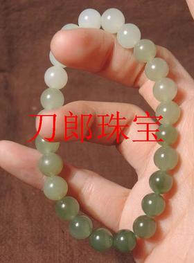 新疆和田玉手串冰底晴水圆珠渐变油青手链送女友老婆闺蜜生日礼物