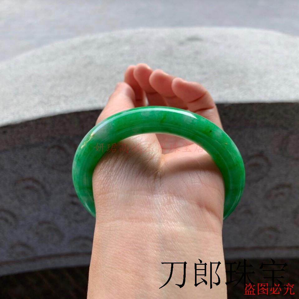 收藏级精品缅甸老坑翡翠色高冰种玉手镯满绿帝王绿胖圆条阳绿玉镯