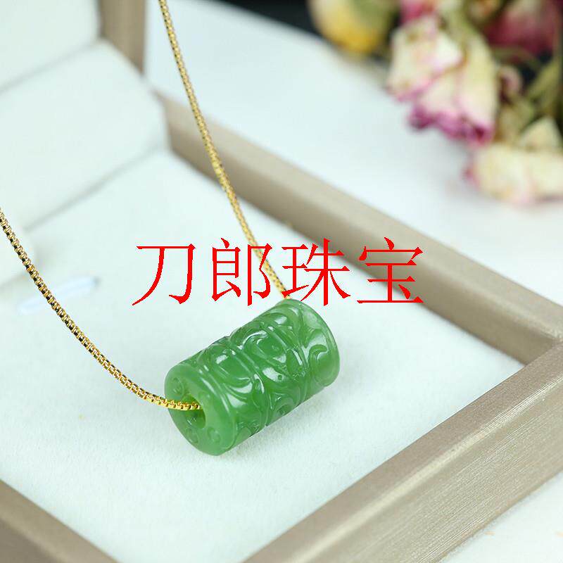 新疆和田玉碧玉转运珠菠菜绿色回纹路路通挂件吊坠女款玉坠子礼物