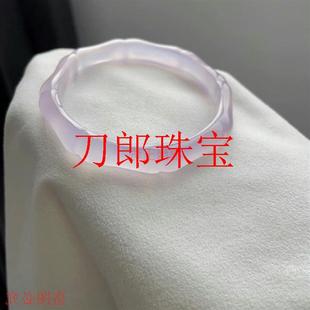 精选冰种竹节款粉紫色老矿玉髓玛瑙手镯女款节节高升玉镯子送闺蜜