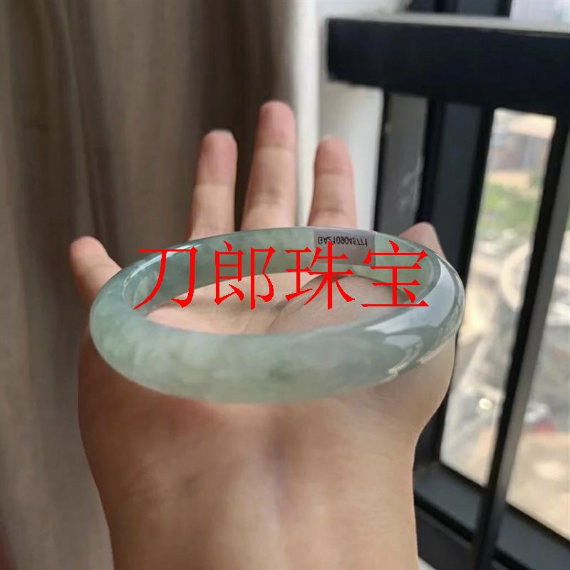 翡翠色玉石冰糯晴水飘花玉镯子扁条贵妃正圈少女手镯平安镯送妈妈