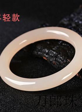 高端新疆和田玉浅藕粉色樱花粉手镯女款冰透玉石手镯阿富汗带证书