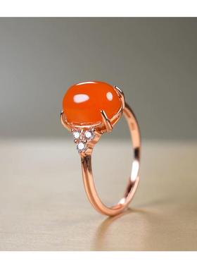 南红玛瑙戒指女活口925银饰戒托