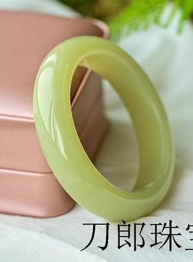 新疆和田玉手镯女款籽料玉石若羌黄口料玉镯子厚宽条福镯黄玉圆镯