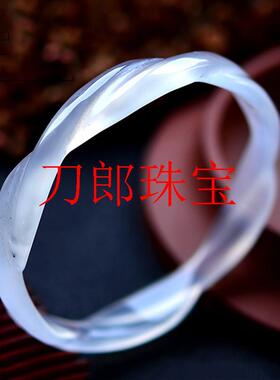 精选冰种白玉髓麻花手镯冰透玛瑙