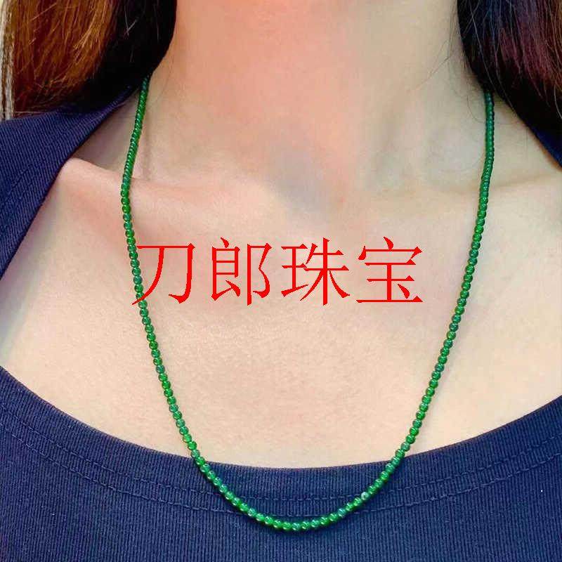 冰透正阳绿辣绿干青翡翠色锁骨链项链圆珠链小米珠原创多圈玉手链