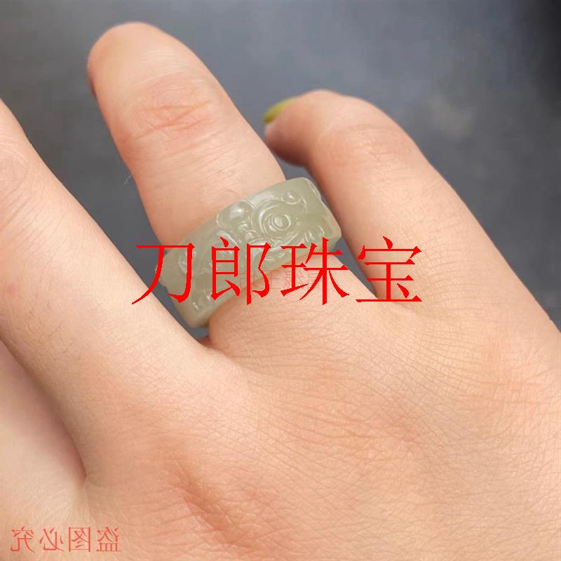 高端新疆和田玉招财貔貅玉戒指男女个性玉指环兽面貔貅复古中国风
